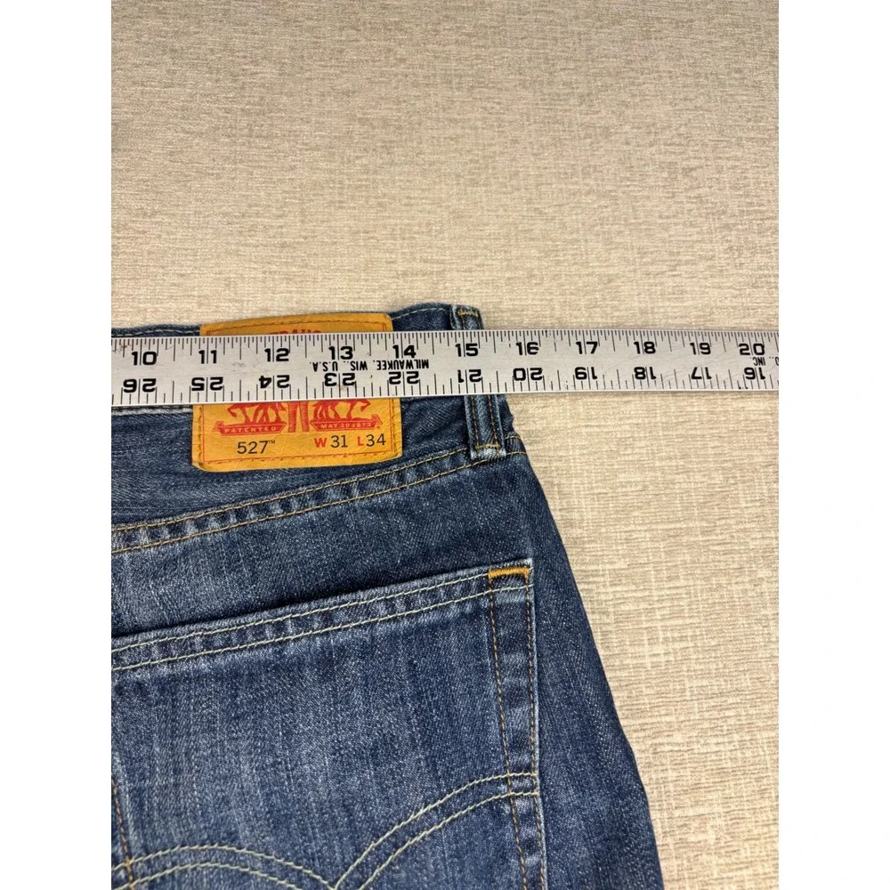 Levis 527 Bootcut Mens 31x34 Slim Jeans Grainy Dark Washed Denim Grungy Fade